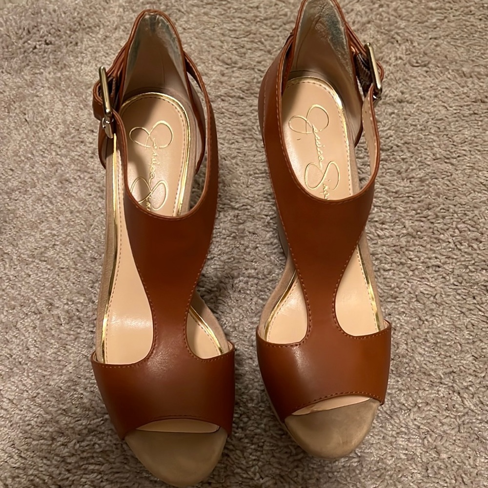 Jessica Simpson wedges, size 8M, luggage color
